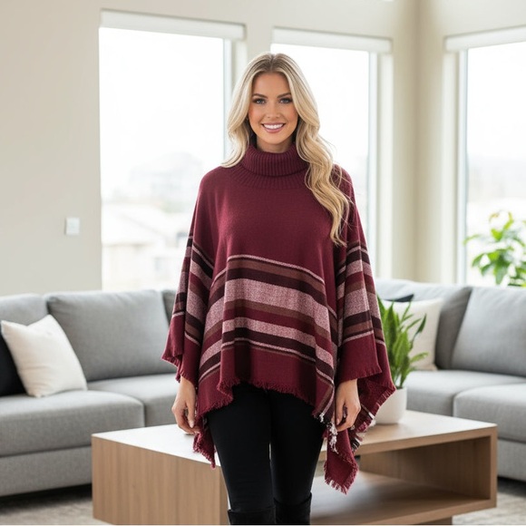 NEW Womens Neutral Brown Plaid Poncho, Warm Shrug, Fall Shawl - Picture 4 of 8